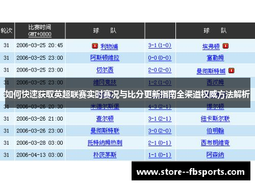 如何快速获取英超联赛实时赛况与比分更新指南全渠道权威方法解析