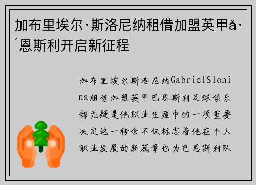 加布里埃尔·斯洛尼纳租借加盟英甲巴恩斯利开启新征程 加布里埃尔·斯洛尼纳租借加盟英甲巴恩斯利开启新征程